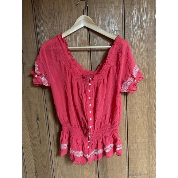 Joie 100% silk embroidered stretchy peasant top size XS - Picture 8 of 8